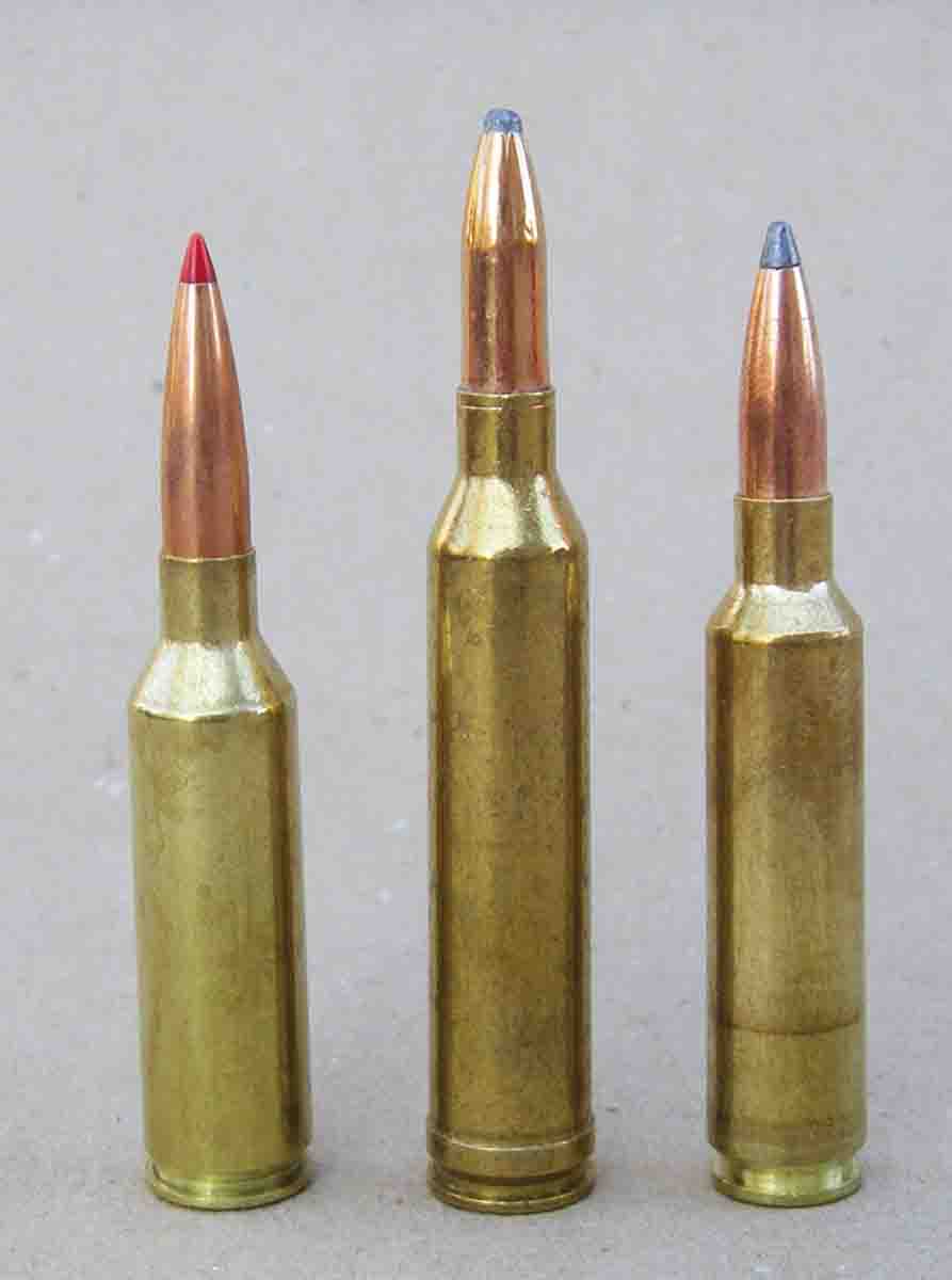 The 6.5 PRC offers the level of performance and accuracy that is finding favor with modern shooters and hunters. Left to right:  6.5 PRC, .264 Winchester Magnum, 6.5-284 Norma.